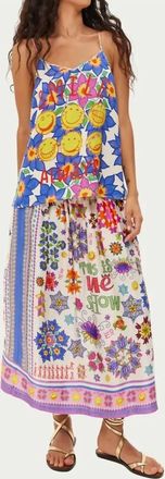 Me369 Vanessa Printed Midi Skirt In White