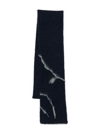 Dries Van Noten Rectangular Abstract Pattern Scarf in Deep Navy