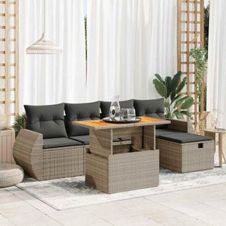 vidaXL Set Sof&aacute;s Jard&iacute;n Y Cojines 6 Pzas Rat&aacute;n Sint&eacute;tico Acacia Gris Vidaxl