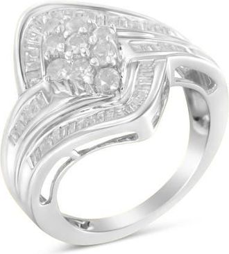 House of Brilliance 10K White Gold 1.0 Cttw Diamond Bypass Cluster Ring at Nordstrom, Size 6.5