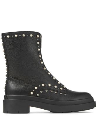 Jimmy Choo London Nola crystal-embellished leather boots - women - Leather - 38 - Black