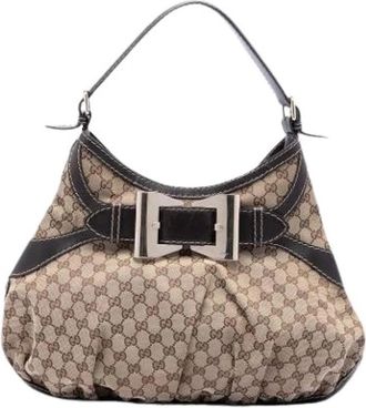 Gucci Pre-owned Canvas Hobo Bag - Dames - Vintage Schoudertas - Beige - ONE Size - Leer - Vintage