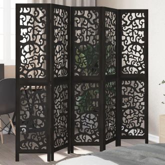 Berkfield Home Room Divider 5 Panels Black Solid Wood Paulownia