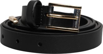 Dolce & Gabbana Mens Black Calfskin Classic Metal Logo Buckle Belt Calf Leather