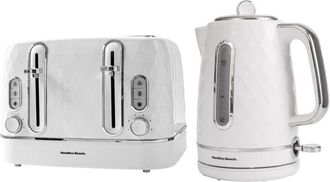 Hamilton Beach Electric Kettle & Toaster Set Diamond Collection White