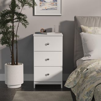 Lewis's Yarmouth 3 Drawer Bedside Cabinet in White & White Matt - Ready Assembled - Lewiss Home | TJ Hughes