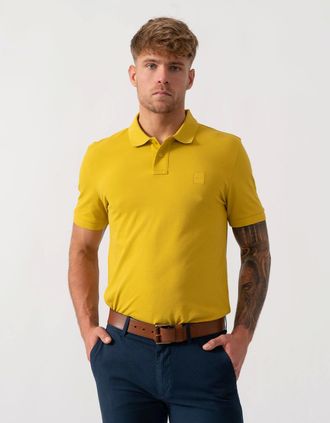 HUGO BOSS Mens BOSS Orange Passenger Mens Stretch-Cotton Slim-Fit Polo Shirt with Logo Patch - Medium Yellow 721 - Size: 38