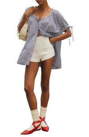 Free People Farley Gingham Button-Up Tunic in Navy Combo at Nordstrom, Size X-Small