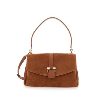 Ferragamo Brown Crossbody bag with Adjustable and Removable Strap Closure Gancini Plaque in Suede for Women Goat Calf