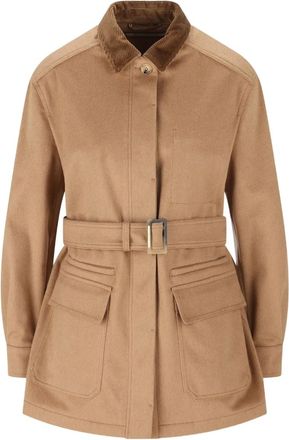 Max Mara LEVA corduroy-collar belted jacket - Brown