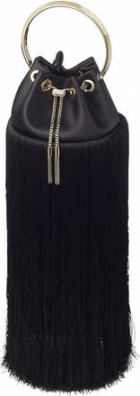 Jimmy Choo London Bon Bon Small Fringed Satin Bucket Bag In Black