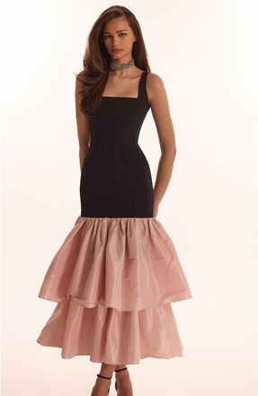 Milla Fitted Formal Occasion Maxi Dress with Tiered Puffy Skirt in Black&pink at Nordstrom, Size X-Small