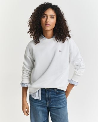 GANT Sweatshirt GANT SHIELD C-NECK SWEAT, Damen, Gr. XXL, weiss (eggshell), Sweatware, Obermaterial: 87% Baumwolle, 13% Polyester, Rundhals, Rippb&uuml;ndchen, 