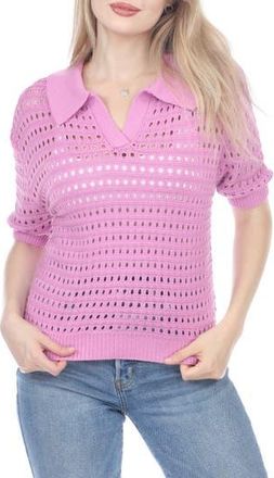 Rain + Rose Open Stitch Sweater Polo in Pink at Nordstrom Rack, Size X-Large