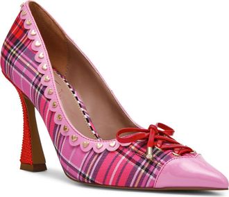 Betsey Johnson Jovi Studded Pointed Toe Pump in Pink Plaid Multi at Nordstrom, Size 8.5