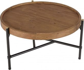 Macabane Mesa de centro redonda con tablero de madera de teca reciclada D55