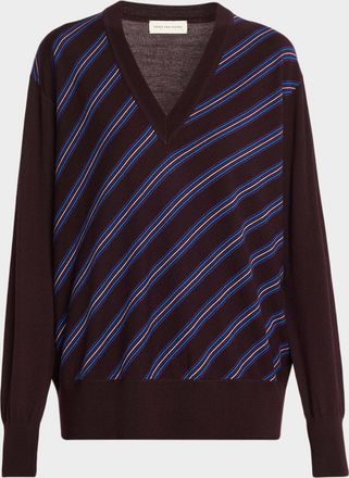 Dries Van Noten Tishana Striped V-Neck Wool Sweater