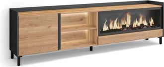 Skraut Home Skraut Home - Mueble Tv, Televisi&oacute;n, Muebles De Sal&oacute;n, Almacenaje, 212x35x61cm, Para Tv Hasta 80, Chimenea El&eacute;ctrica Xxl, Dise&ntilde;o Industrial, Led, Esti
