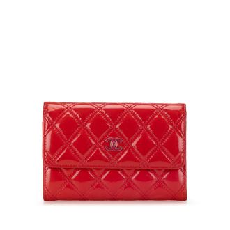 Chanel Red Patent Leather Brilliant Flap Wallet