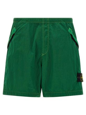 Stone Island Green Logo Patch Bermuda Shorts