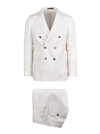 Lab 001 White Linen Double-Breasted Formal Suit