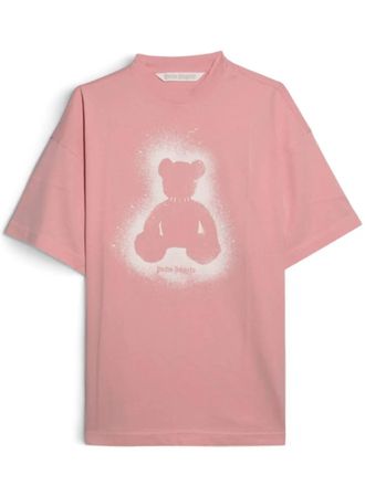 Palm Angels Pink Loose-Fit Spray Bear Cotton T-Shirt