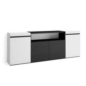 Skraut Home Aparadores Para Sal&oacute;n, Gran Capacidad De Almacenaje, 200x75x35cm, 4 Puertas, Armario, Zapatero, Estilo Moderno, Blanco Y Negro - Skraut Home