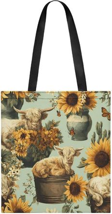 Generic Highland Cow Sunflower Butterfly Womens Tote Casual Shopping Bag Lightweight Shoulder Bags Hobos Handbag for Work Travel Daily 35x40cm