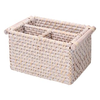 Vacchetti Vacchetti - Organizador Rattan Algarve Blanco Rectangular 3 Compartimentos Cm20/23x15h12,5
