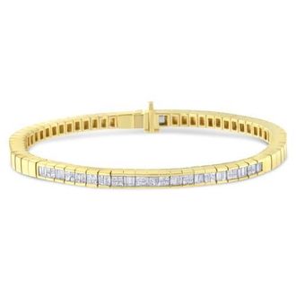 House of Brilliance 14K Yellow Gold 1-1/10 Cttw Princess & Baguette Cut Diamond Alternating Stone Eternity Tennis Bracelet at Nordstrom