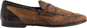 Dolce & Gabbana Luxe Leren Jurk Loafers met Logo - Heren - Loafers - Bruin - 39 EU - Leer - Schoenen