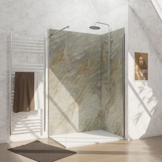 Aurlane Pack 2 Paneles Murales Piedra Wood Stone 90+120x210cm Con Perfiles Cromados