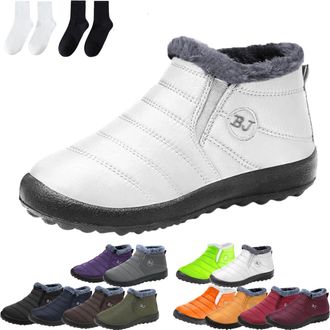 Generic Womens Waterproof Orthopedic Warm Boots, Anti-Slip Fur Lined Slip On Shoes for Women Men (White,10.5)