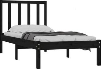 vidaXL Bed Frame without Mattress Black 75x190 cm Small Single Solid Wood Pine vidaXL
