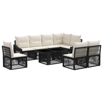 vidaXL Conjunto De Sof&aacute;s De Jard&iacute;n 9 Uds. Negro Y Blanco Crema Vidaxl