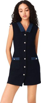 Maje Tweed dress with denim details in Navy at Nordstrom, Size 36 Eu