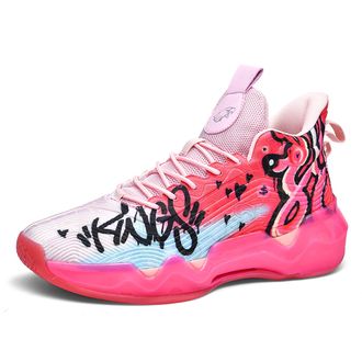 Generic Mens Basketball Shoes High Top Anti Slip Shock-Absorbing Running Fashionable Durable Training Boots Walking Shoes(Pink,5.5 UK)