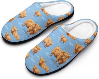 Generic Highland Cows Pattern Mens House Slippers Memory Foam Washable Cotton Slip on Home Shoes
