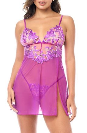 Mapal&eacute; Embroidered Sheer Babydoll & G-String Set in Azalea at Nordstrom, Size Small