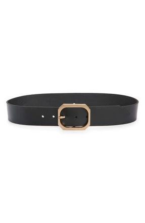AllSaints Hexagon Buckle Leather Belt in Black /Warm Brass 008 at Nordstrom Rack, Size X-Large
