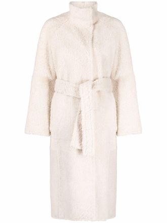 Yves Salomon belted shearling coat - Neutrals