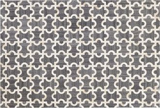 Beliani Alfombra Jacquard Gris Y Beige De Piel De Vacuno Puzzle Patr&oacute;n Geom&eacute;trico 140 X 200 Cm Retro