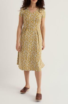 Seasalt Cornwall Pier View Print Flare Stretch Organic Cotton Dress in Inky Botanical Tansy at Nordstrom, Size 4 Us