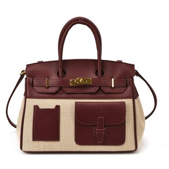 Generic Color Block Platinum Tote Bag, Canvas Leather Patchwork Large Capacity Convertible Crossbody Shoulder Top Handle Bag for Women