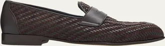 Brioni Mens Appia Woven Leather Penny Loafers