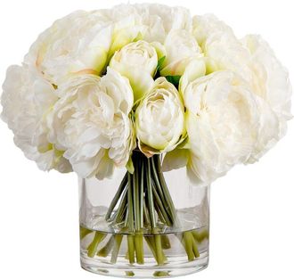 Nearly Natural Wedding Collection 11in Artificial Peony Arrangement in Glass Vase