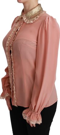 Dolce & Gabbana Womens Silk Sequin-Trimmed Lace Blouse Pink Polyamide Polyester