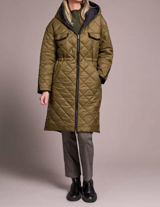 Tribal Virlen Reversible Quilted Puffer Coat In Olive/black