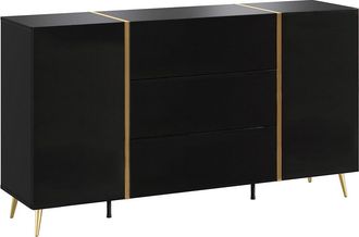 Vente-Unique Aparador con 2 puertas y 3 cajones - Negro brillante y Dorado - MARZIALO