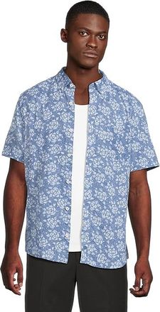 Johnston & Murphy Short Sleeve Rose Print Linen Shirt Mens Jacket Navy : 2XL, Cotton/Linen
